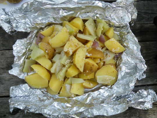 Yukon Gold Potatoes, Kohlrabi, and Onions with Garlic and Butter